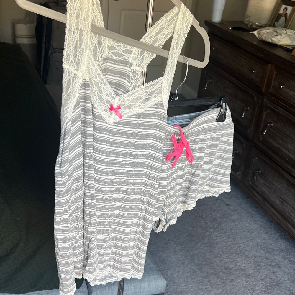 Honeydew Intimates Lace Trim Striped Pajama Set